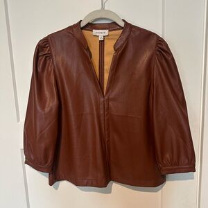 Evereve Women's Rich Brown Faix Leather Top